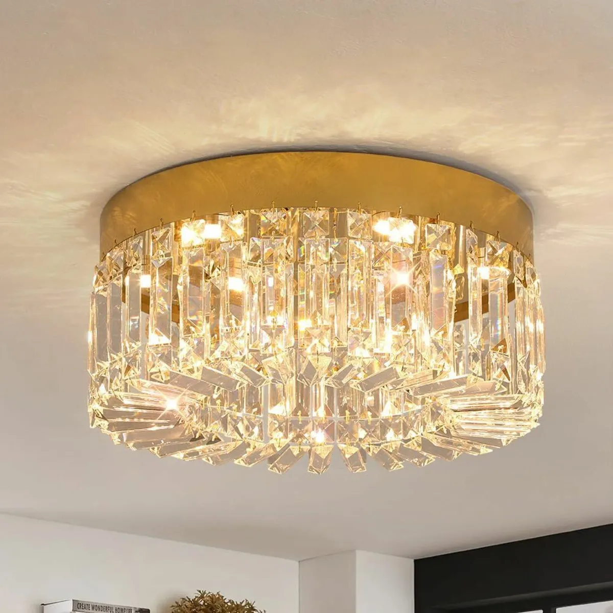 Crystal Chandelier 40cm Gold Flush Mount Ceiling - Image 1