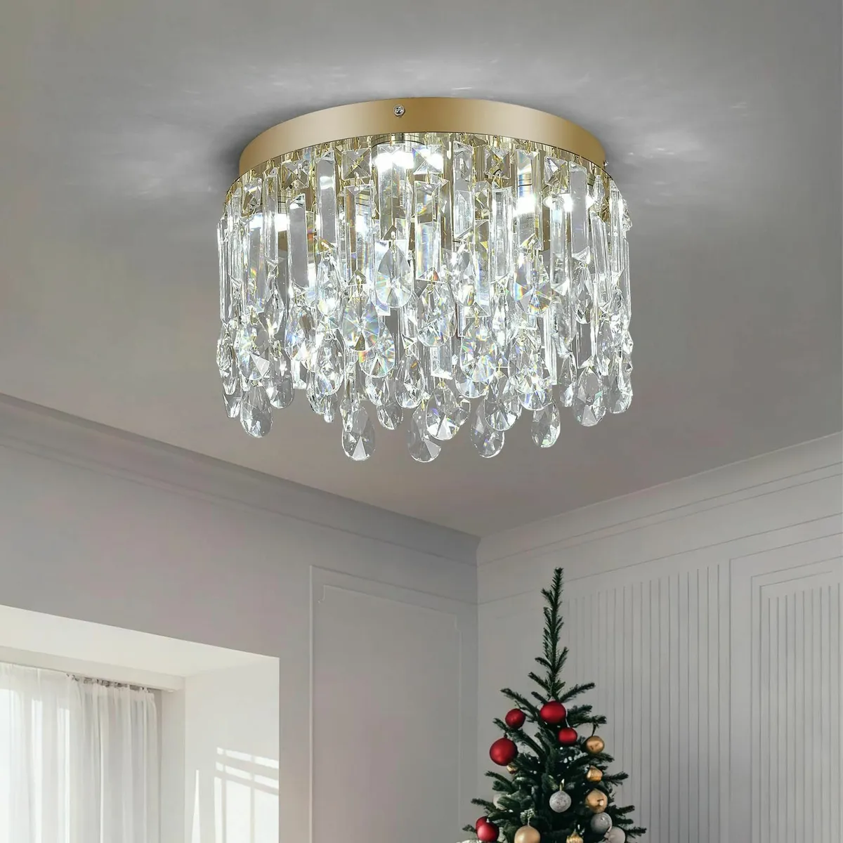 30cm Gold Crystal Flush Mount Ceiling Light - Image 1