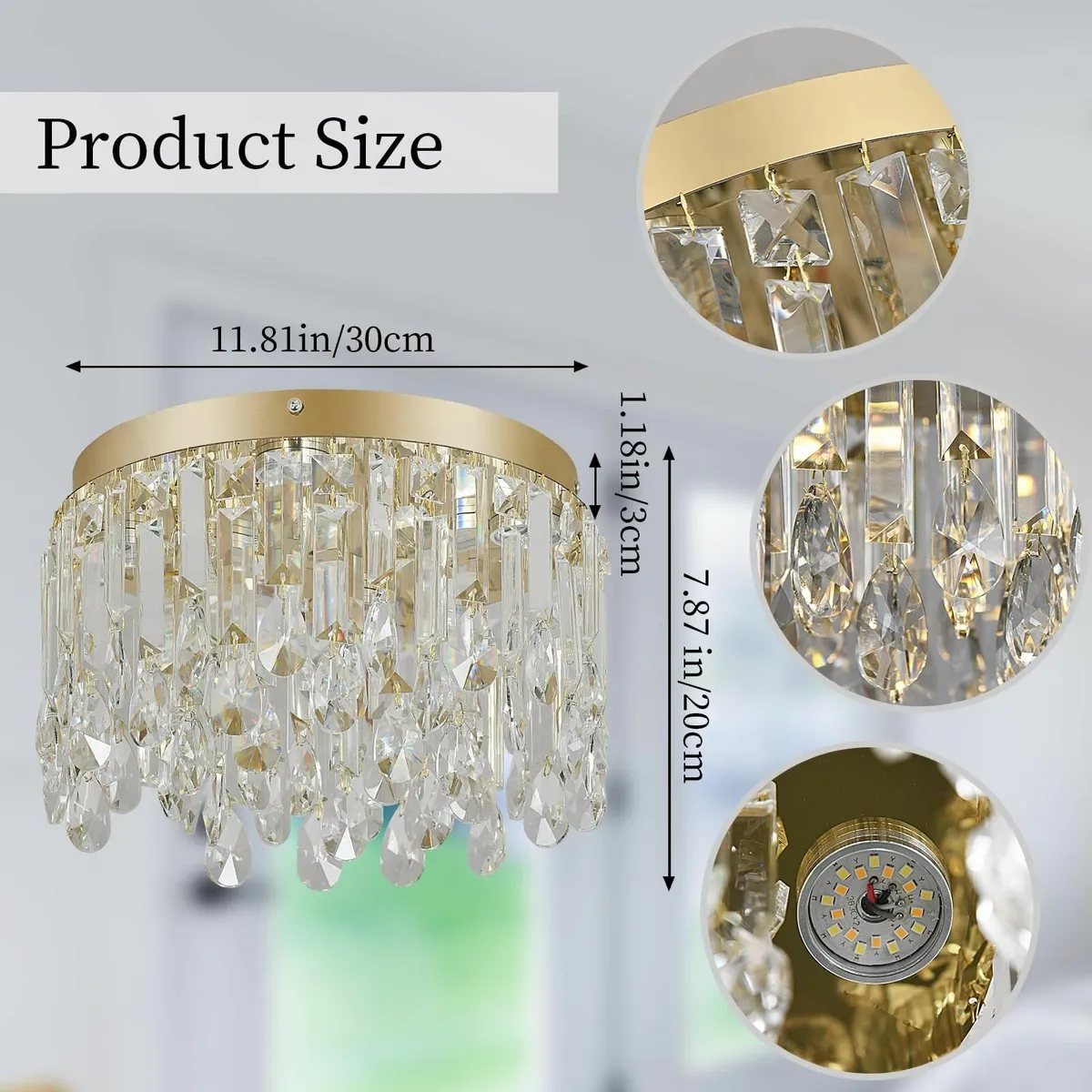 30cm Gold Crystal Flush Mount Ceiling Light - Image 2