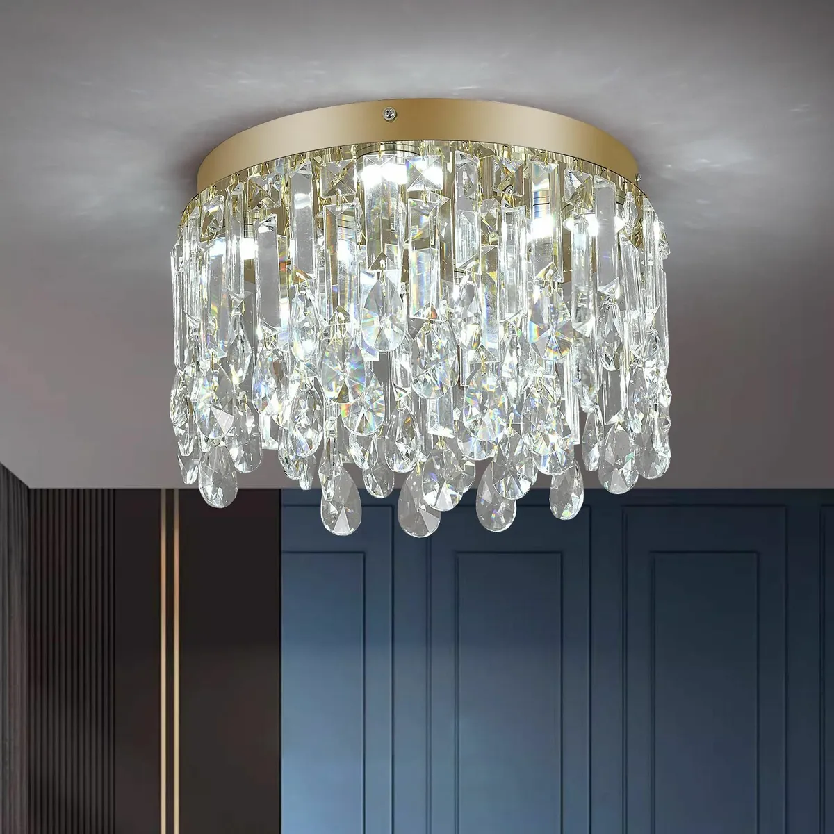 30cm Gold Crystal Flush Mount Ceiling Light - Image 4