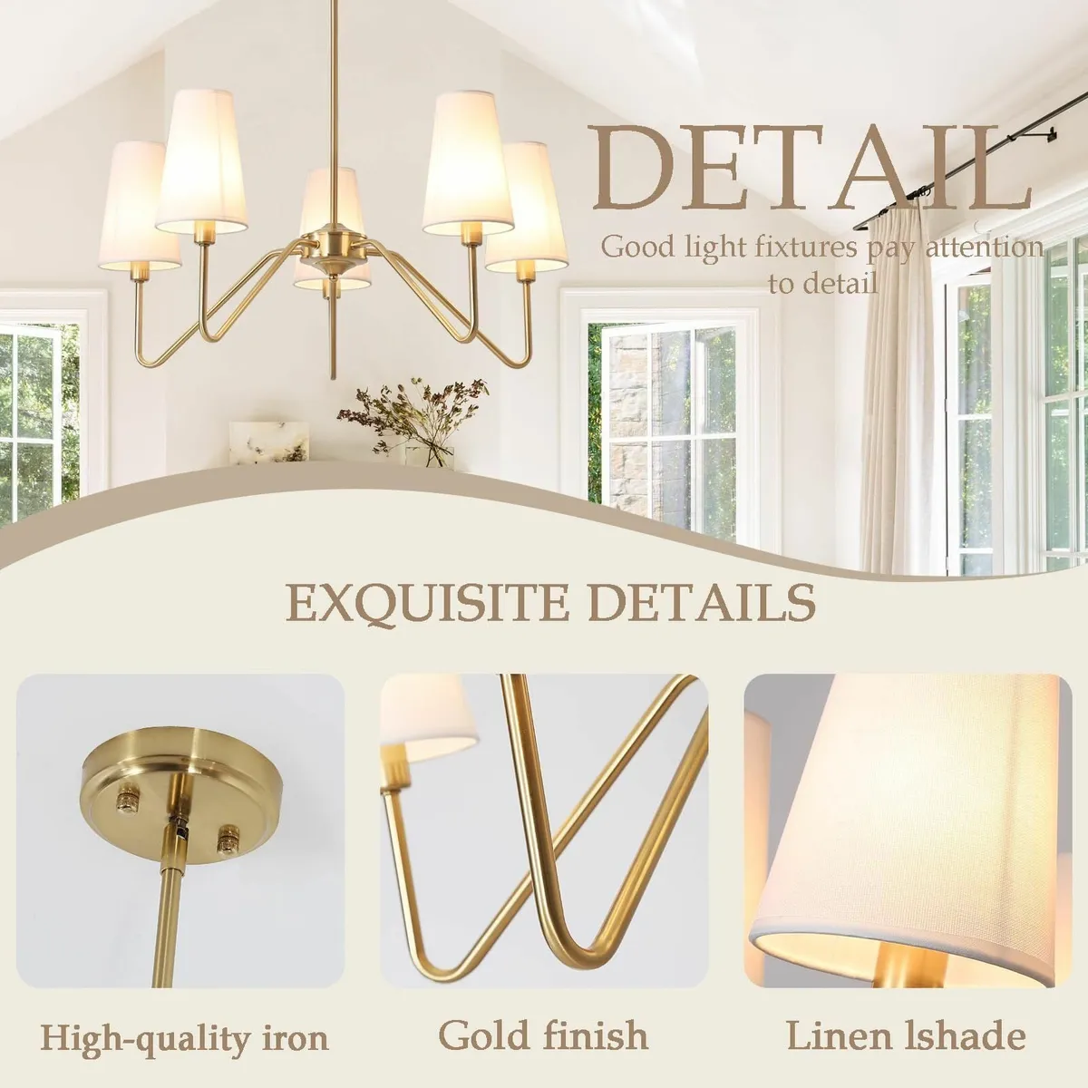 Modern Gold Chandelier 5-Light Pendant Light 76Cm - Image 3