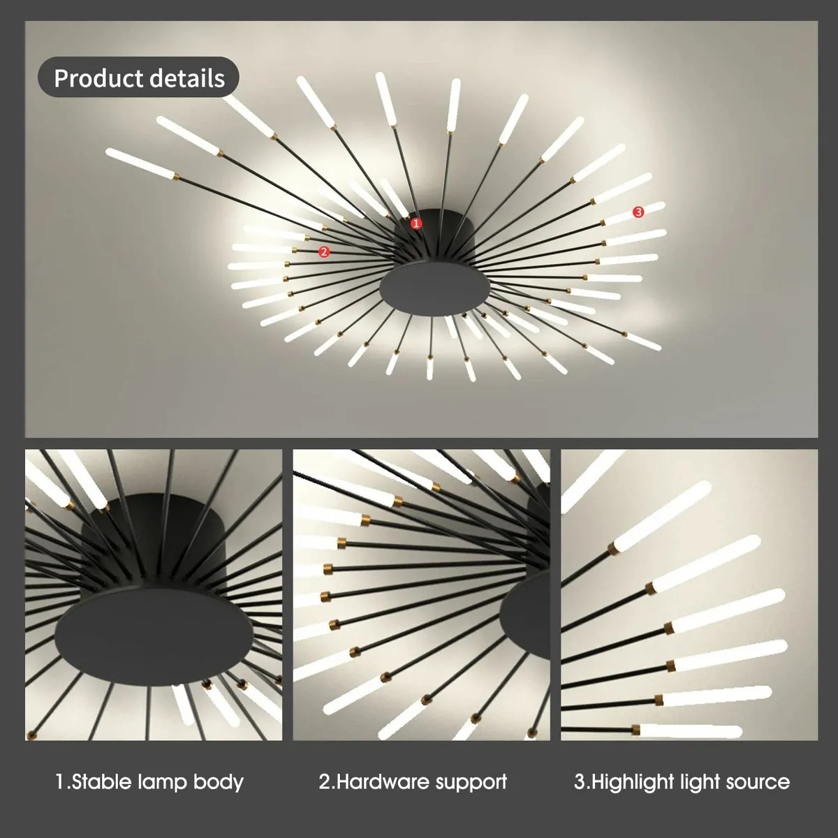 Modern LED Ceiling Light 42 Heads Black Flush - Image 4