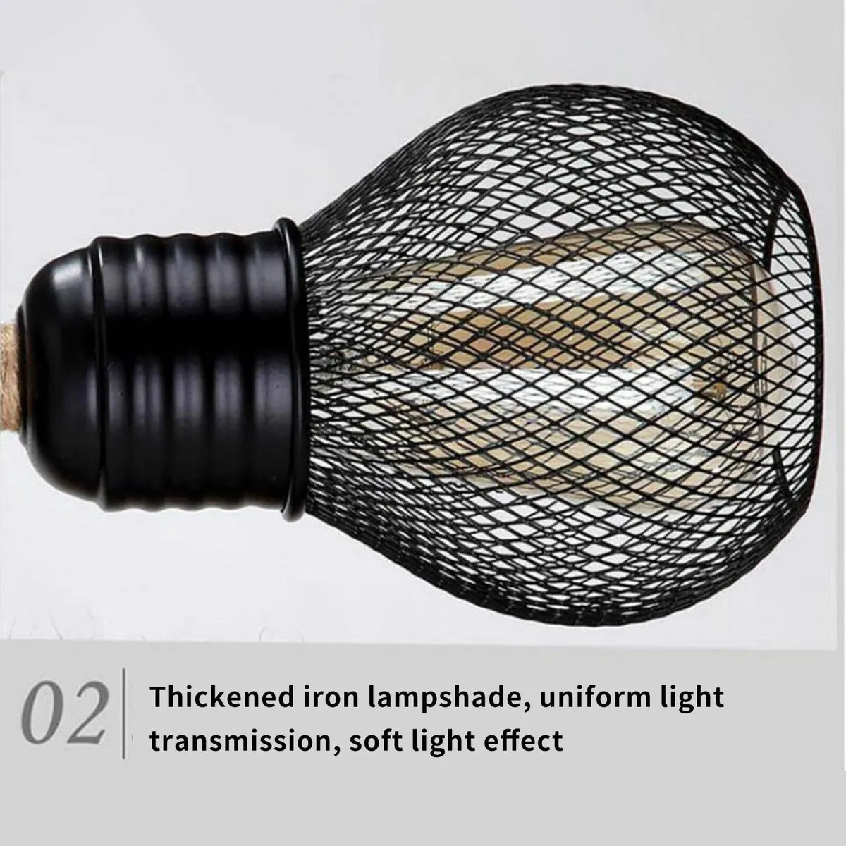 Wooden Wall Light Hemp Rope Industrial Lamp Shade - Image 3