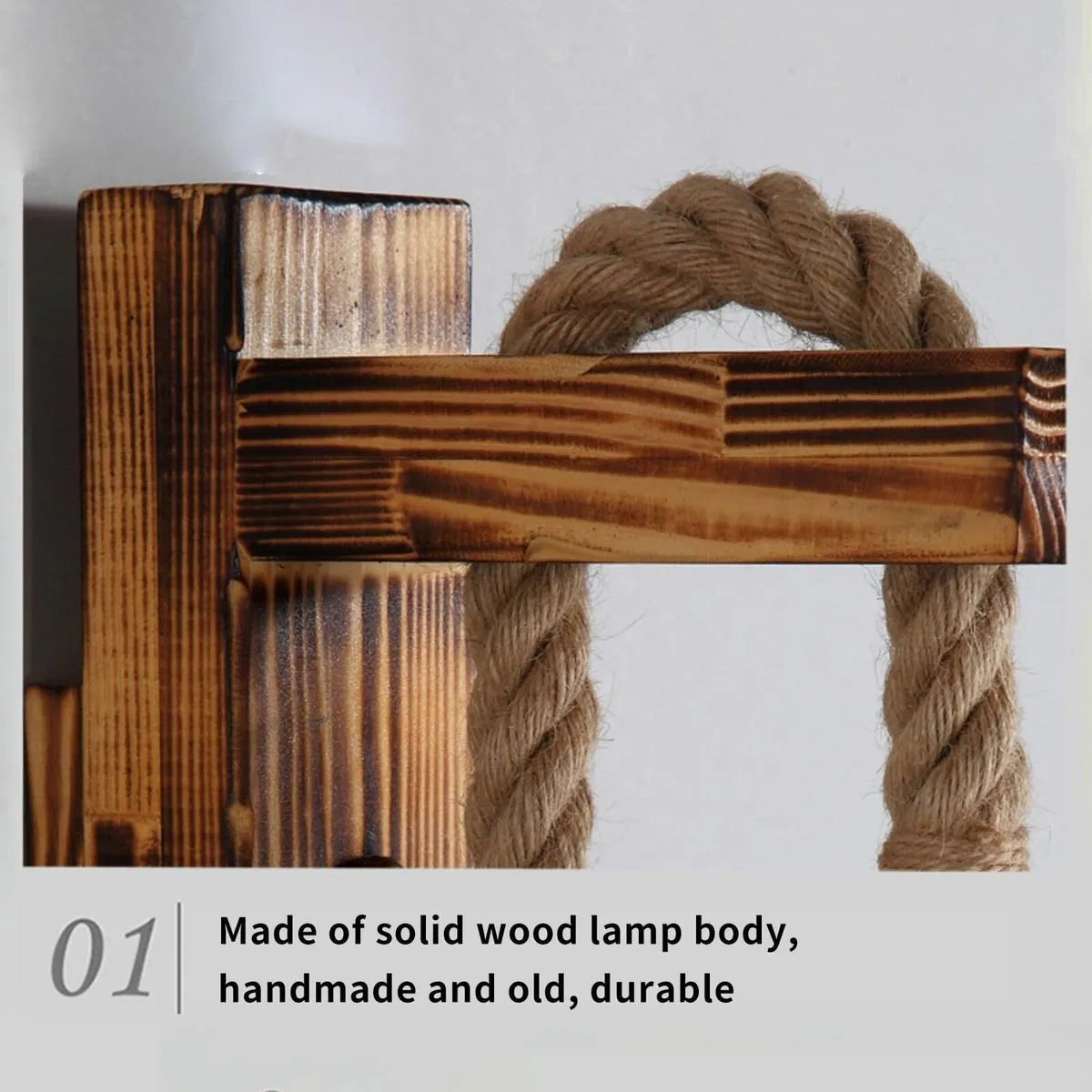 Wooden Wall Light Hemp Rope Industrial Lamp Shade - Image 4
