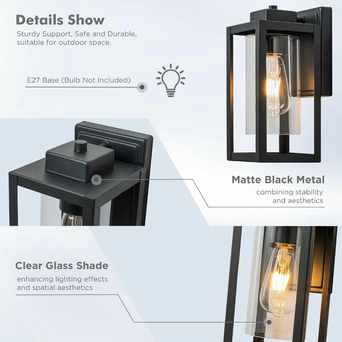 Outdoor Wall Lantern Lights 2 Pack Exterior Porch - Image 2