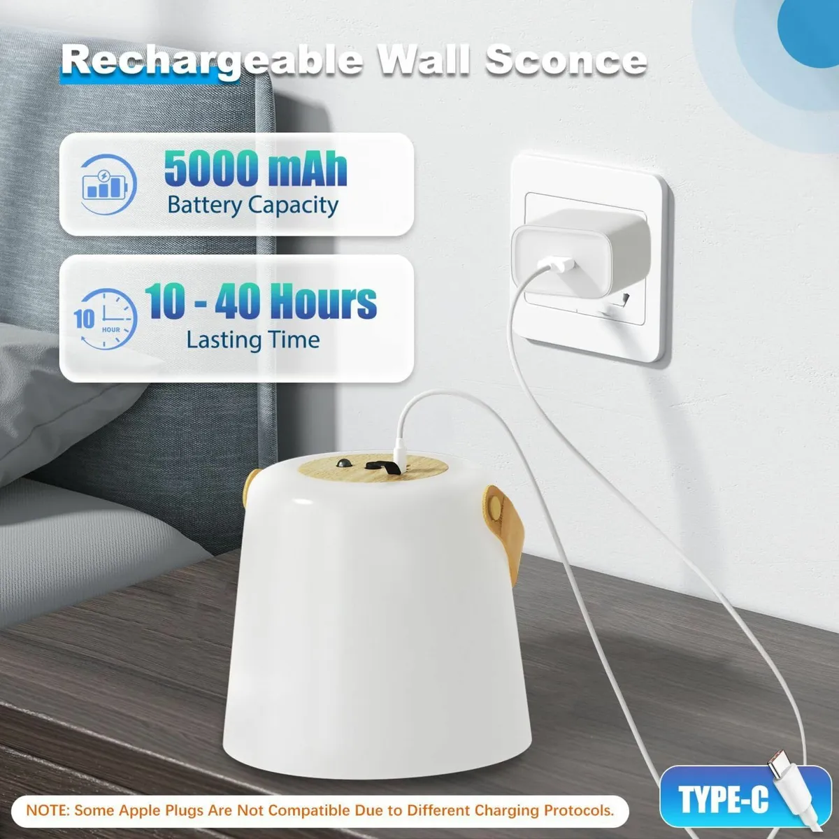 Rechargeable Wall Sconce - Plastic Frosted - Image 3