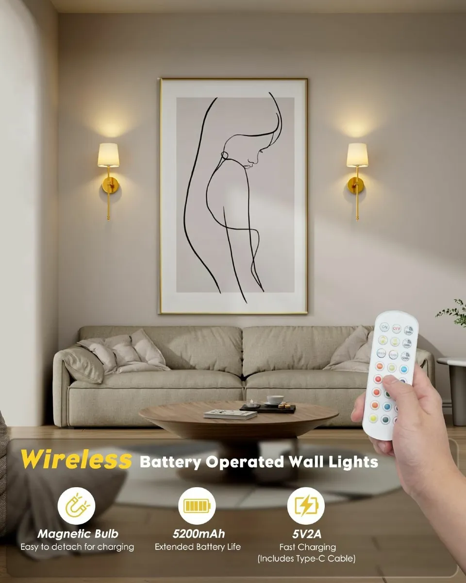 Battery Operated Wall Lights 5200mAh Rechargeable - Image 2