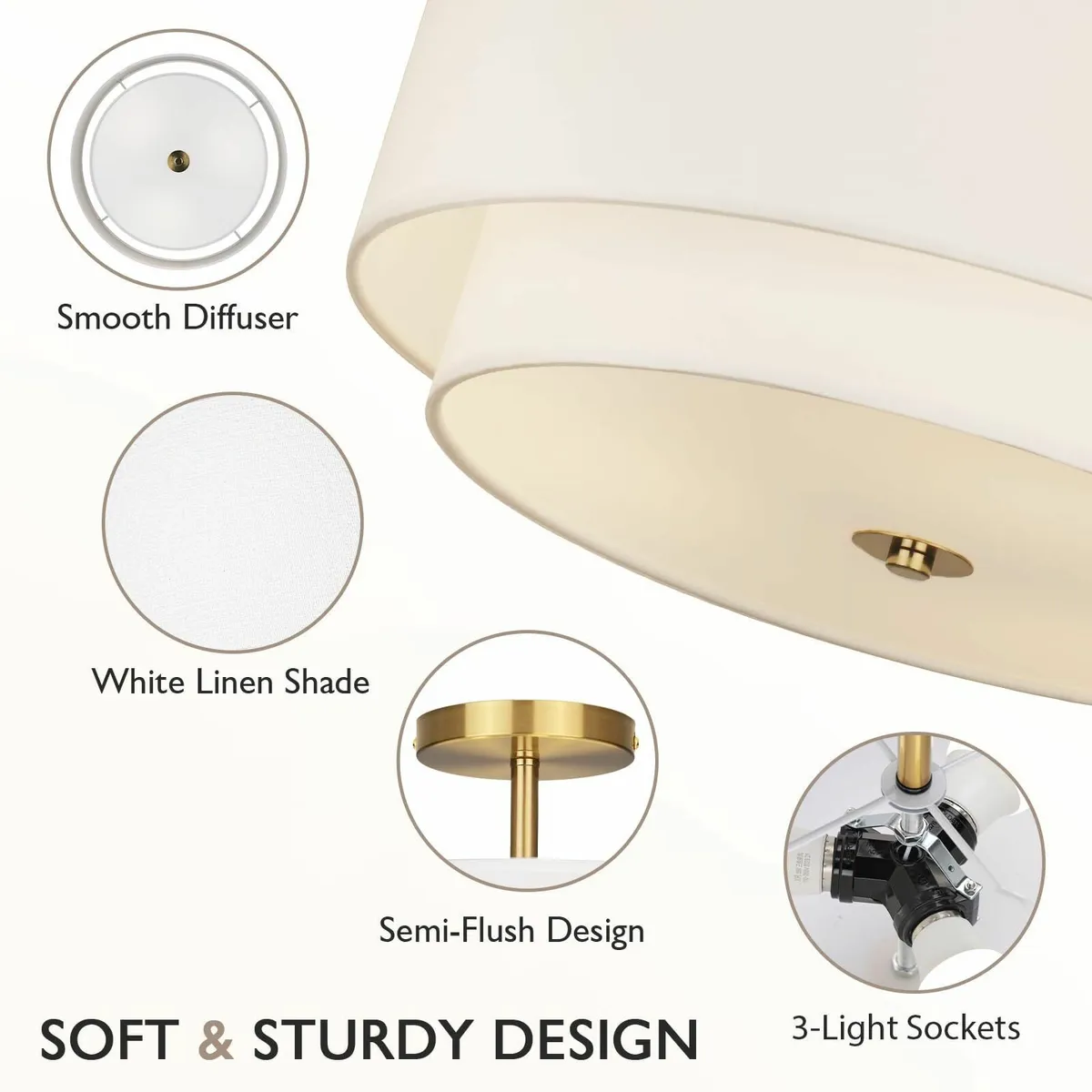 40 cm Dual Drum Gold 3-Light Semi Flush Mount - Image 3