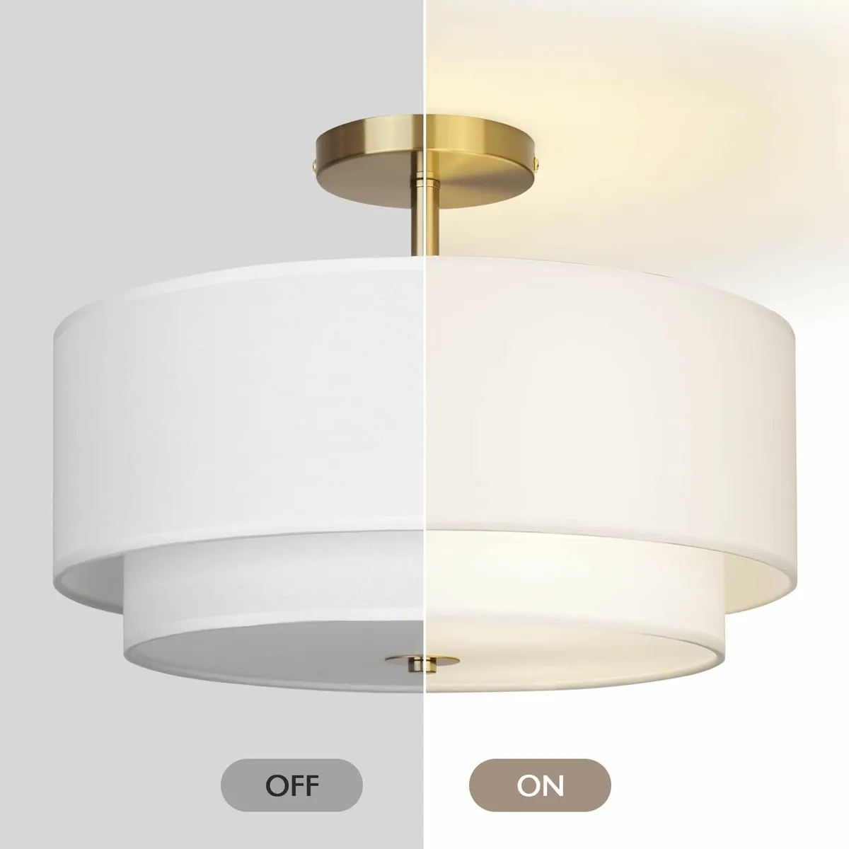 40 cm Dual Drum Gold 3-Light Semi Flush Mount - Image 4