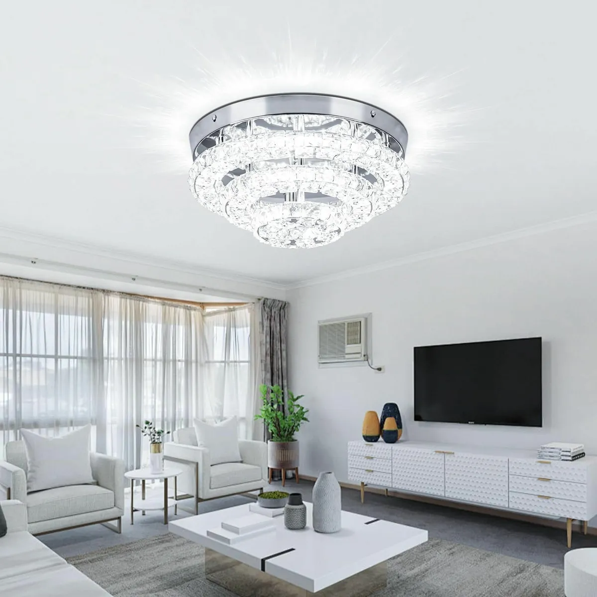 11.8 Crystal Chandelier LED Flush Mount Ceiling - Image 2