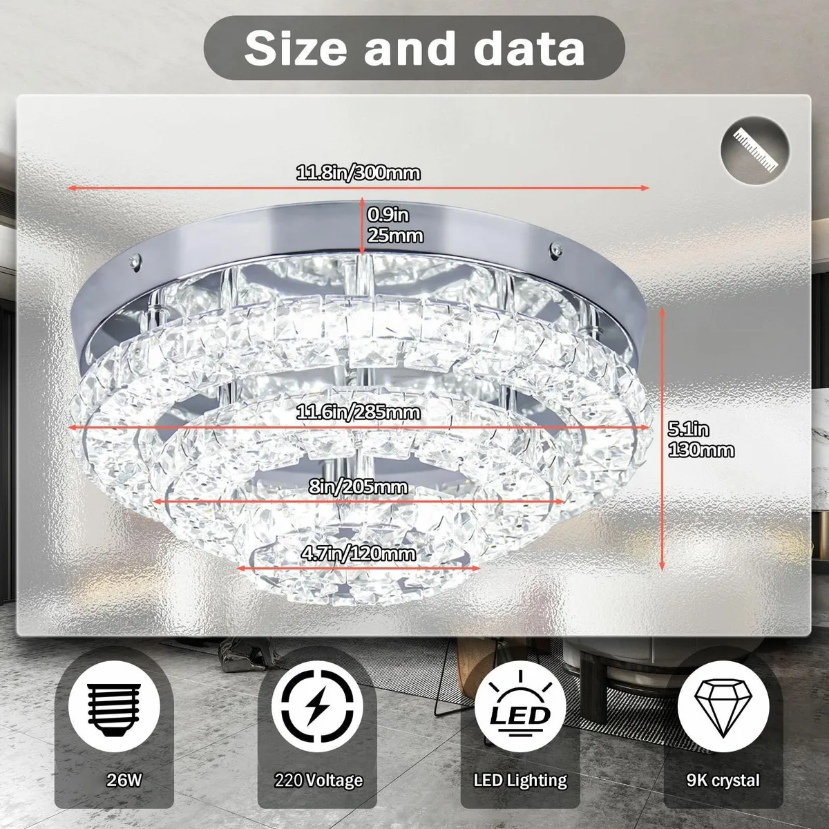 11.8 Crystal Chandelier LED Flush Mount Ceiling - Image 4