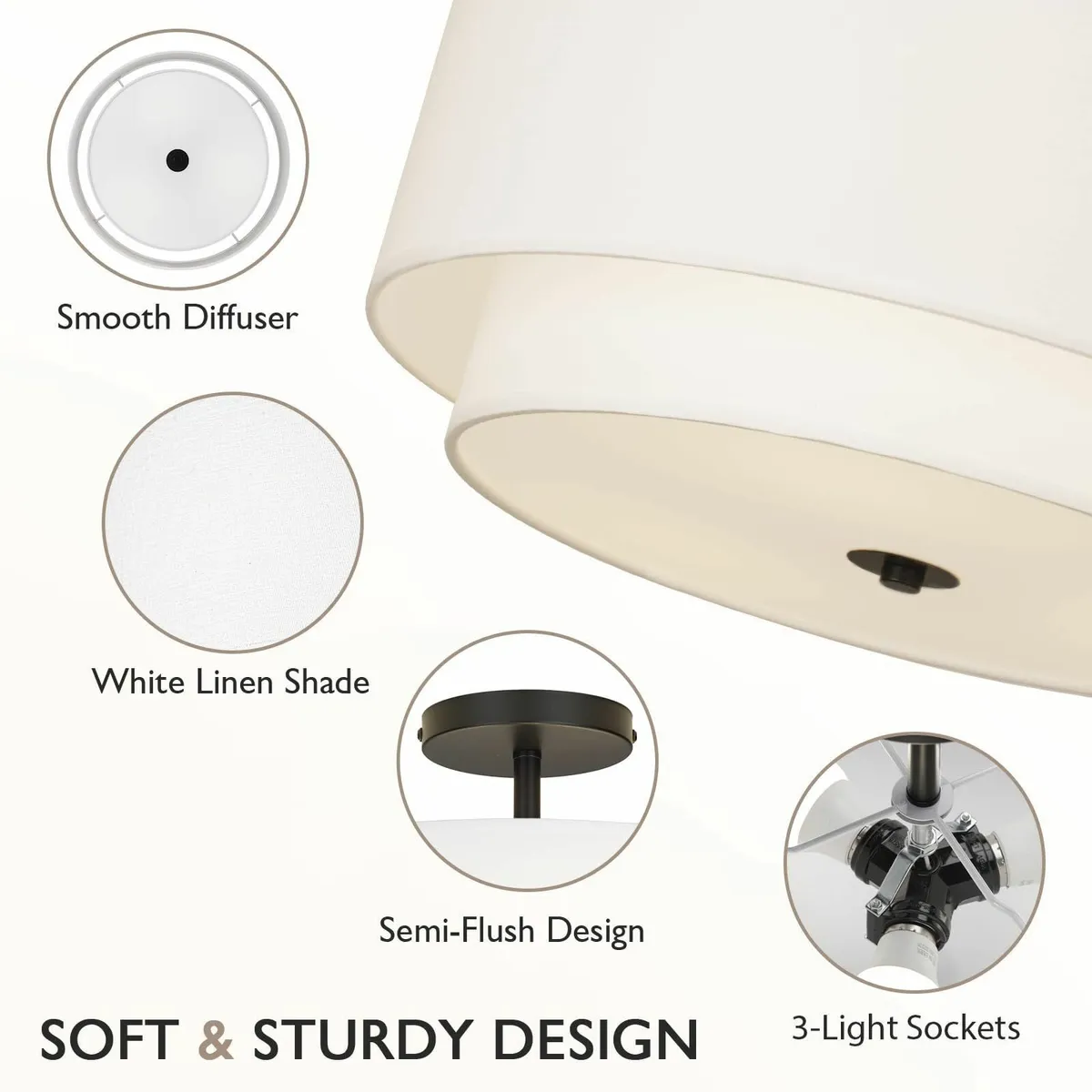 Dual Drum 3-Light Semi Flush Mount Ceiling Light - Image 3