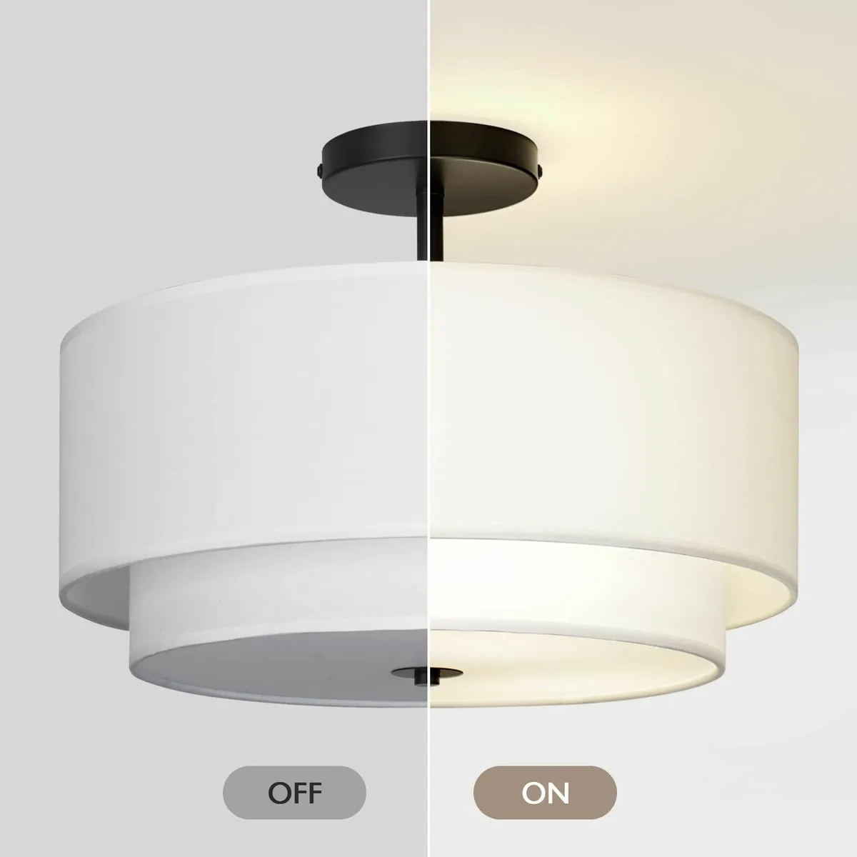 Dual Drum 3-Light Semi Flush Mount Ceiling Light - Image 4