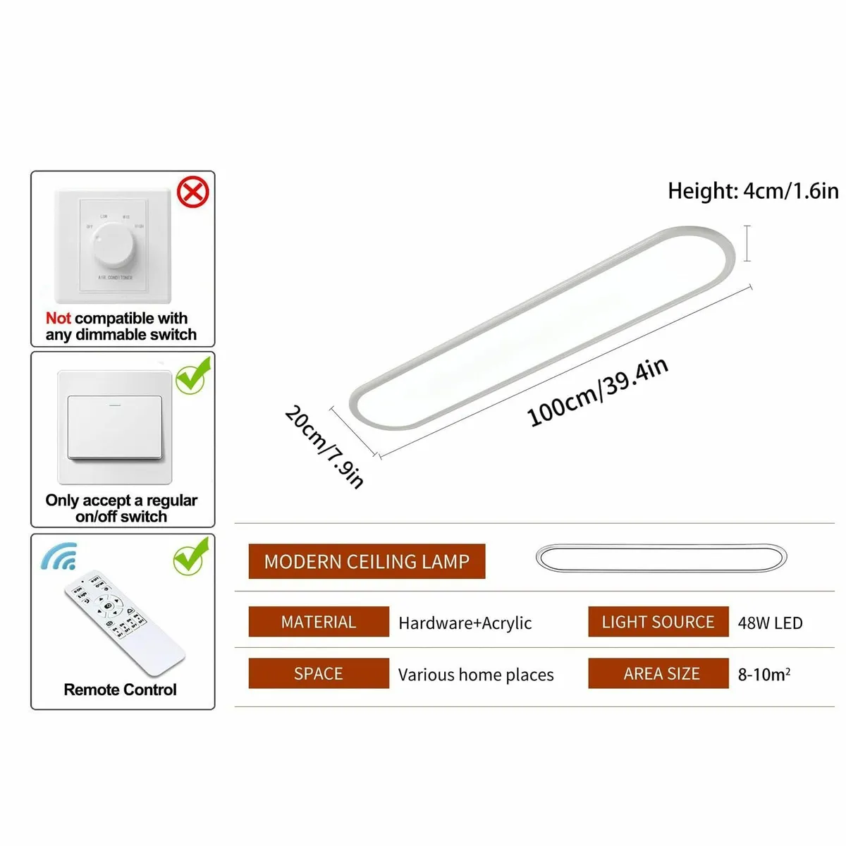 Dimmable LED Ceiling Light 100cm Full Spectrum - Image 3