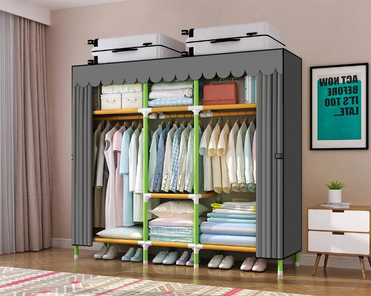 Portable Wardrobe Storage Closet Colored Rod and - Image 2