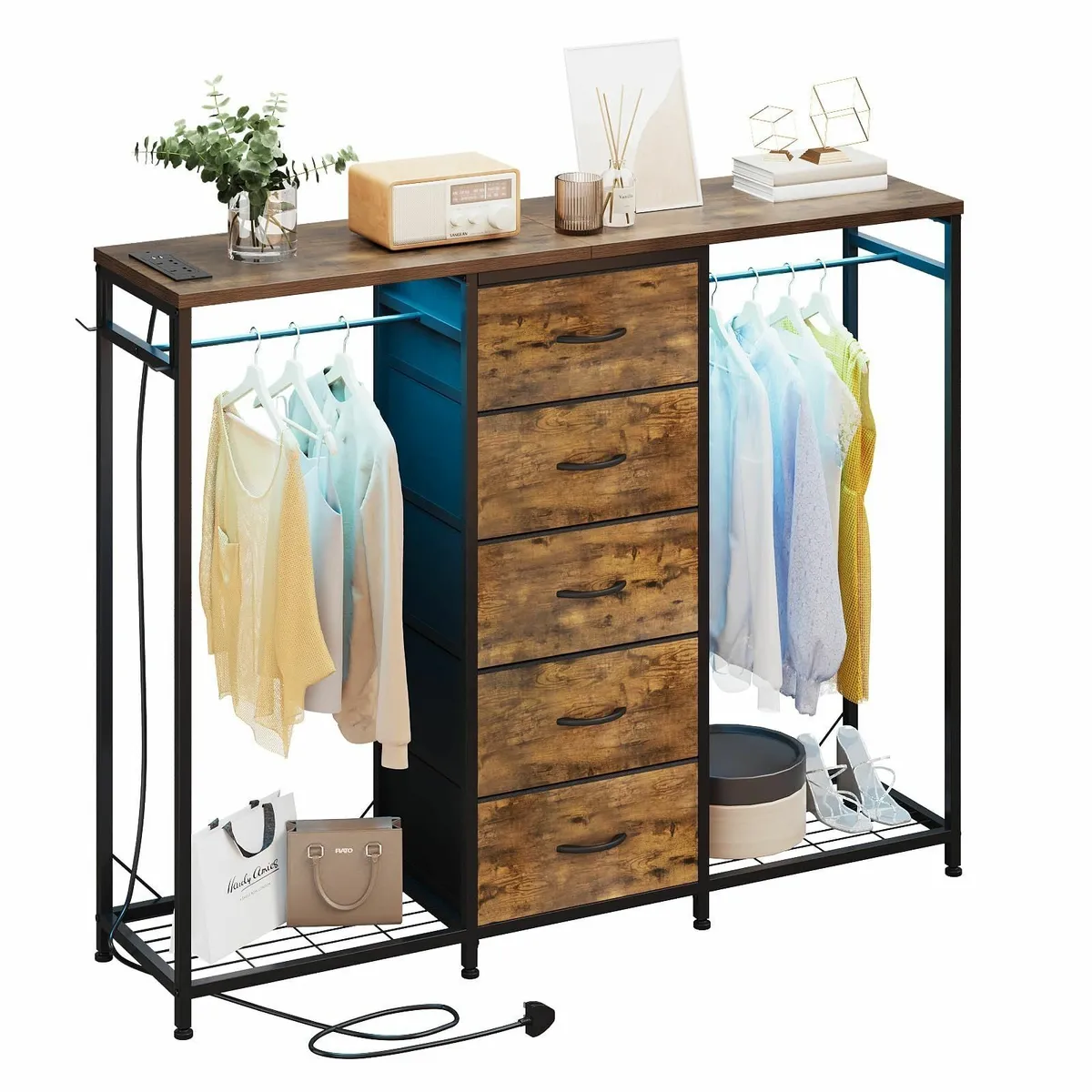 5 Drawer Dresser with Clothes Rack Chest of - Image 1