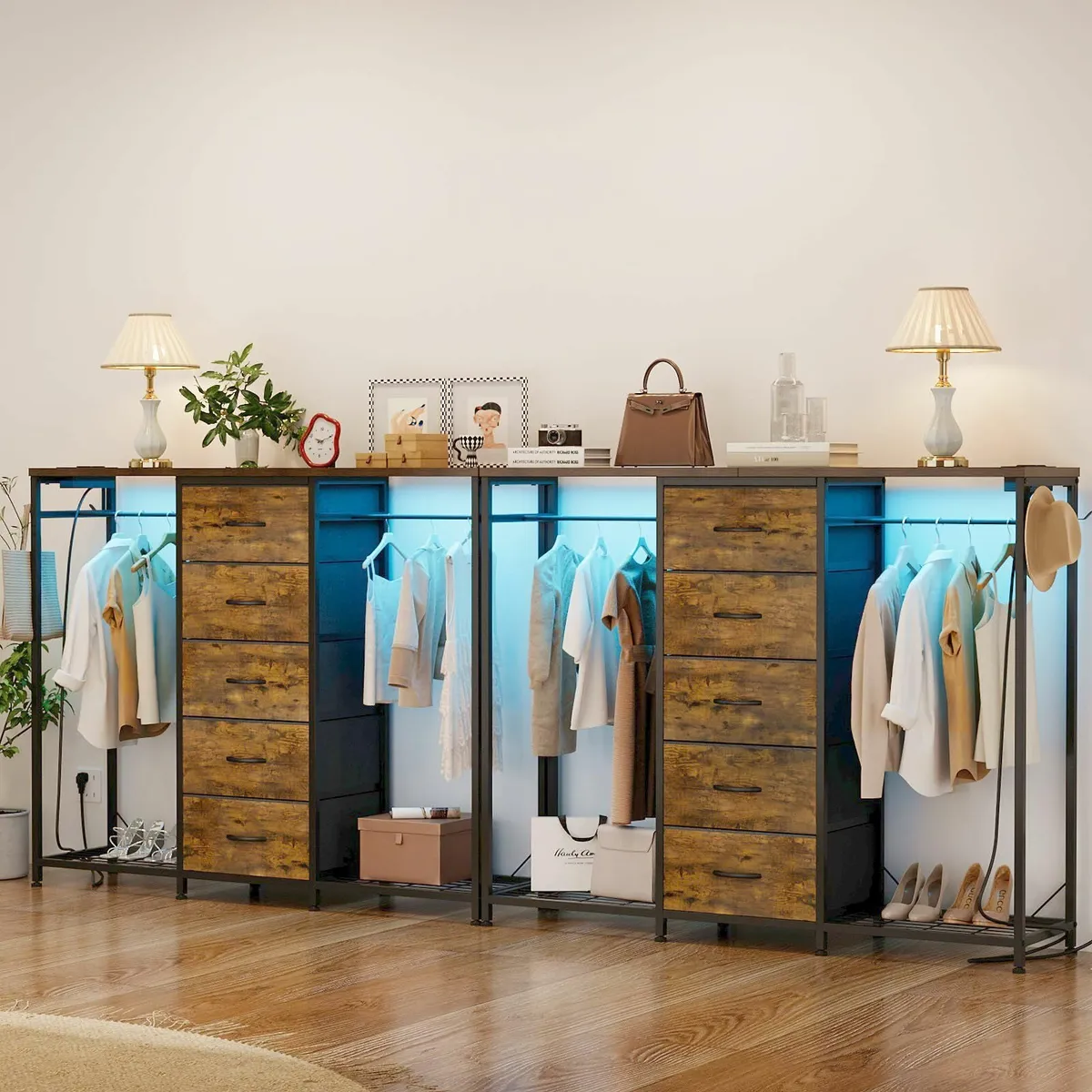 5 Drawer Dresser with Clothes Rack Chest of - Image 4