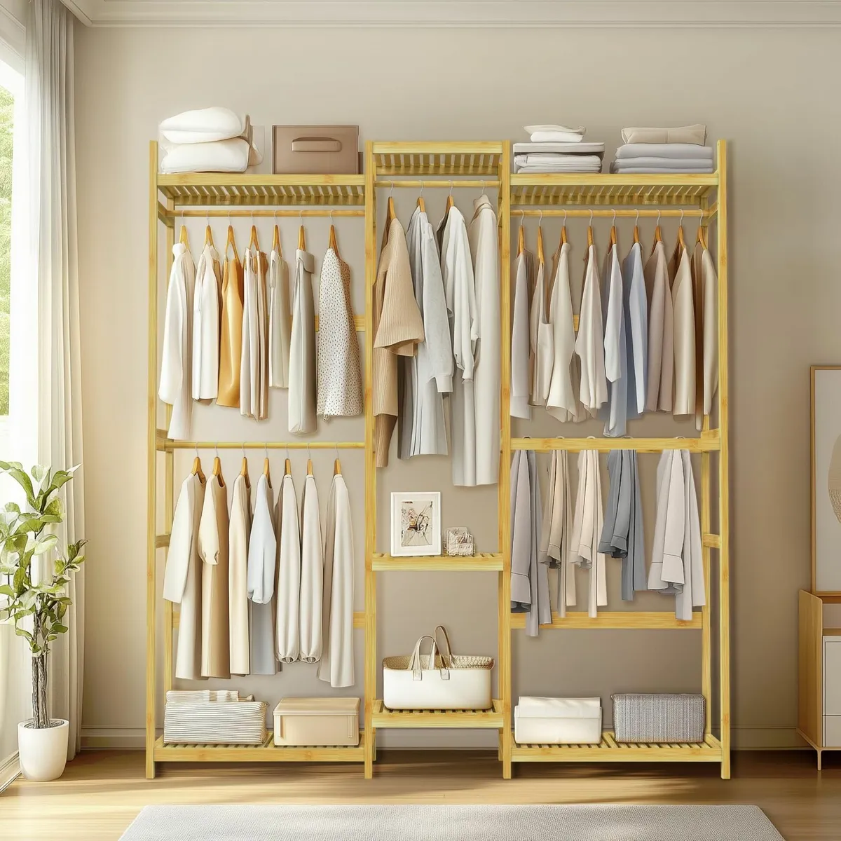 Bamboo Clothes Rack Organizer: Multifunctional - Image 3