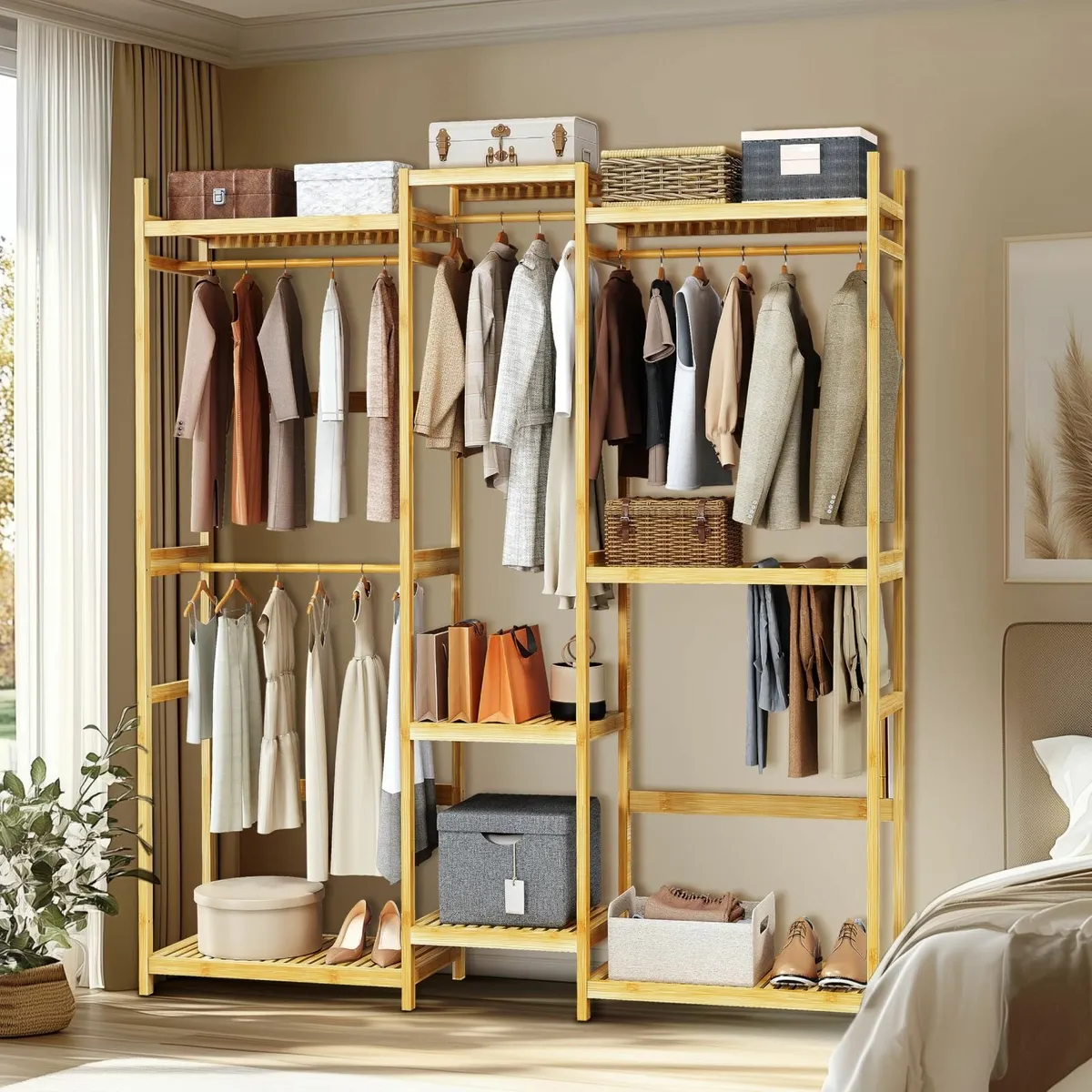 Bamboo Clothes Rack Organizer: Multifunctional - Image 4