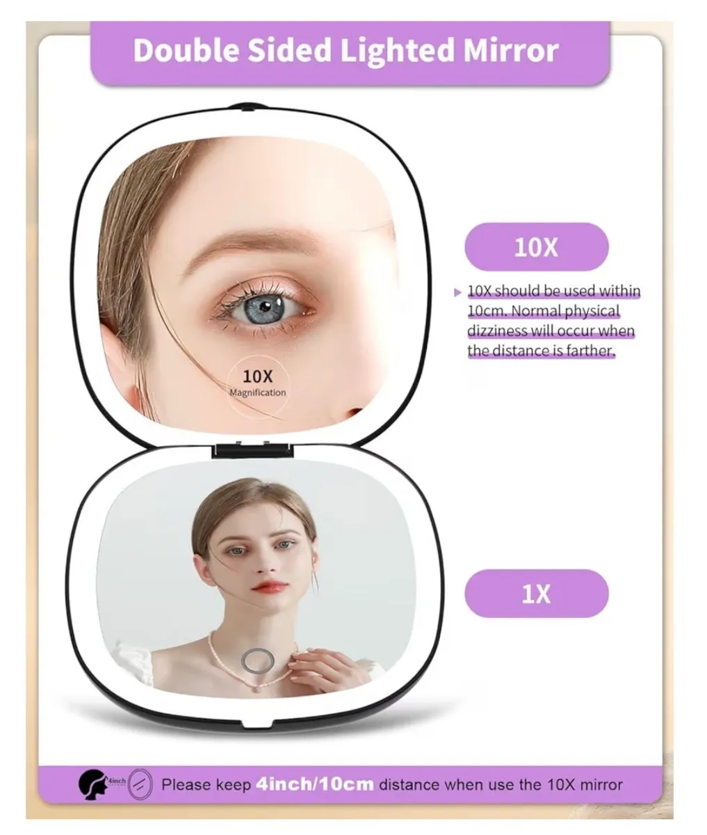 New travel mirror with LED light, rechargeable - Image 2