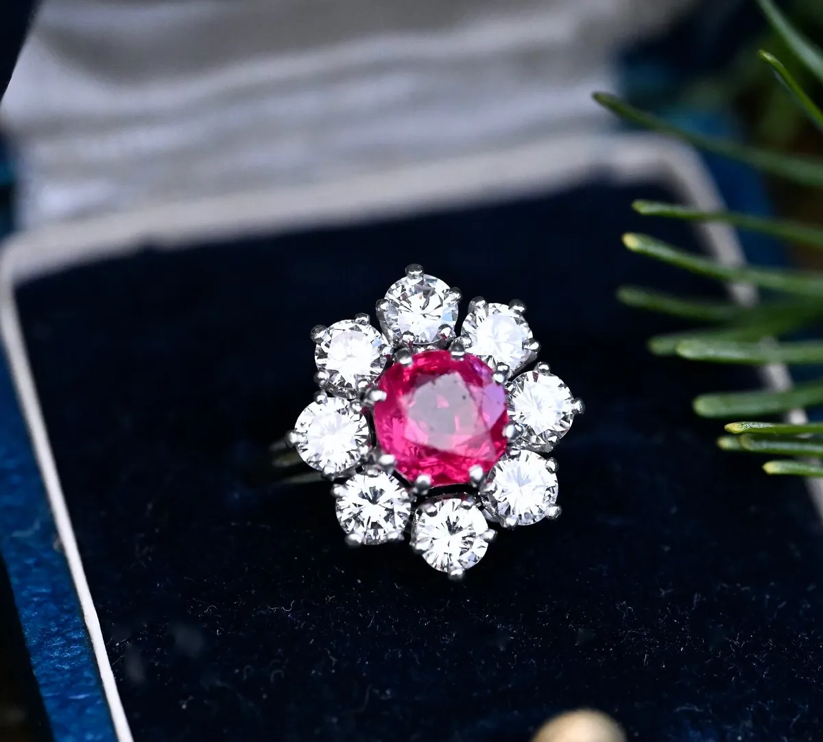 Antique 1920s Ruby & Diamond Cluster Ring - Image 2
