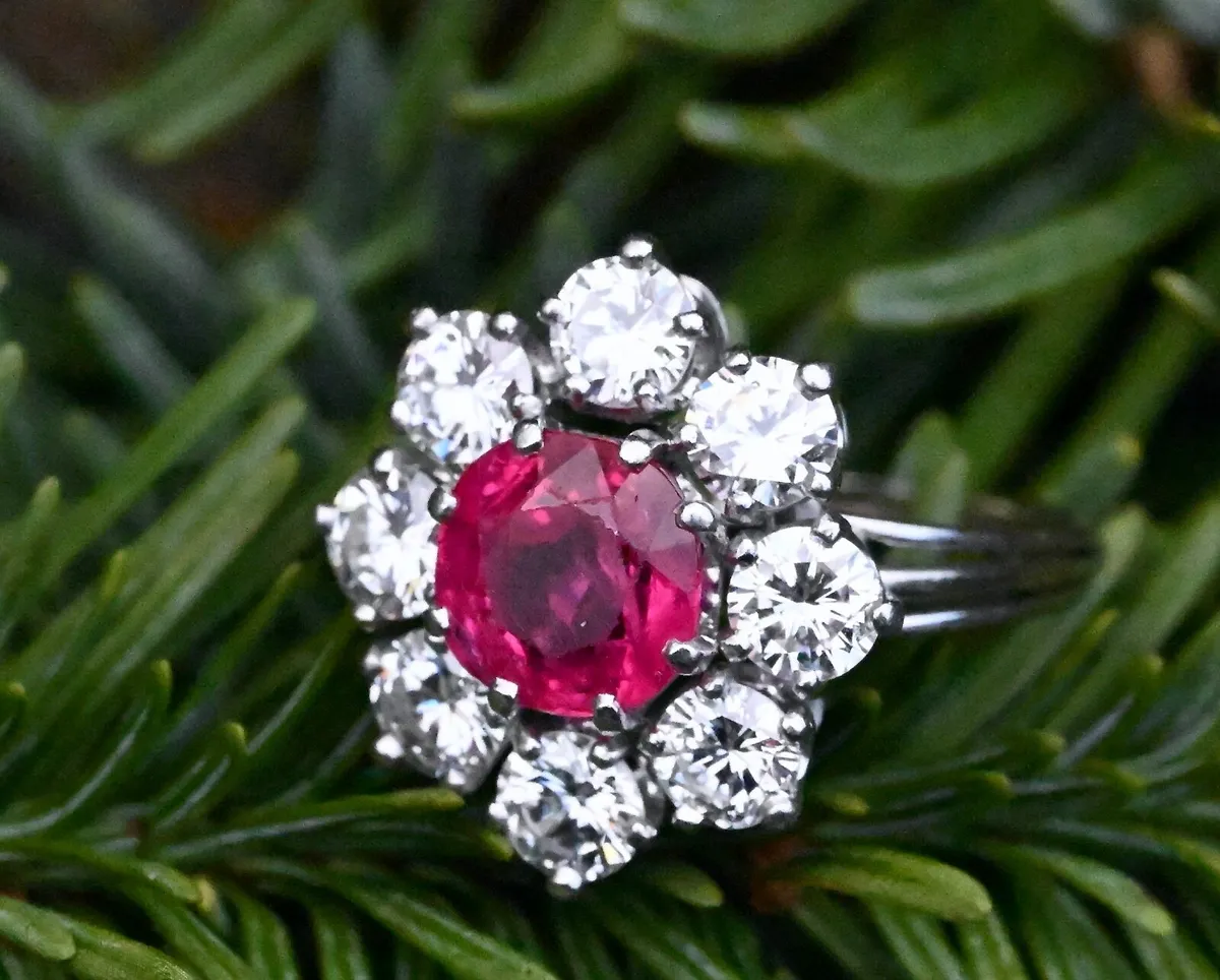 Antique 1920s Ruby & Diamond Cluster Ring - Image 1