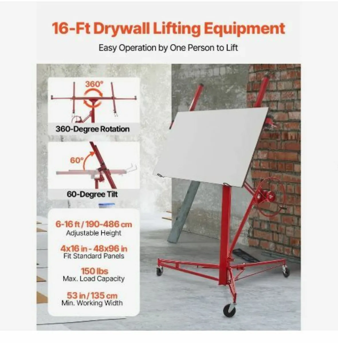 Drywall Rolling Lifter Panel, 16ft Sheetrock Lift - Image 3
