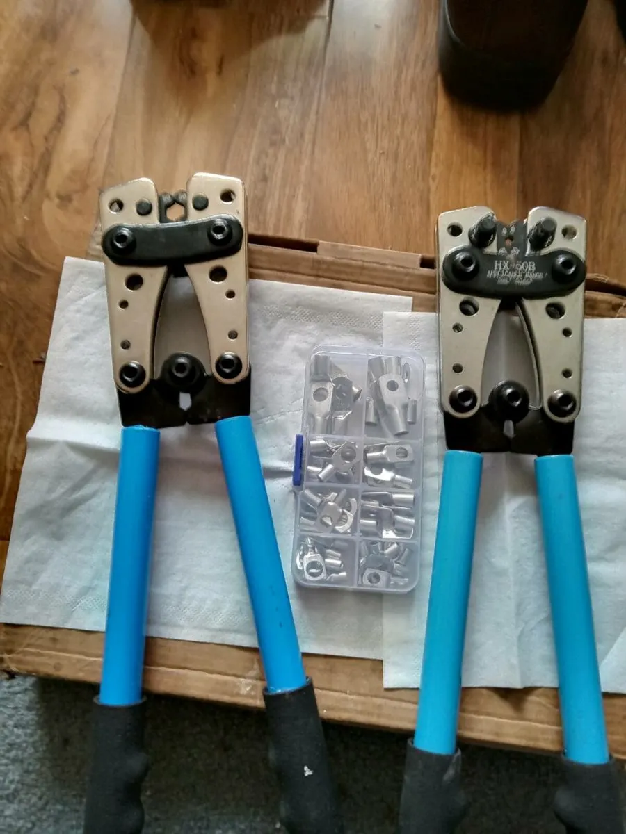 Two crimper tools plus box of cable ends - Image 1