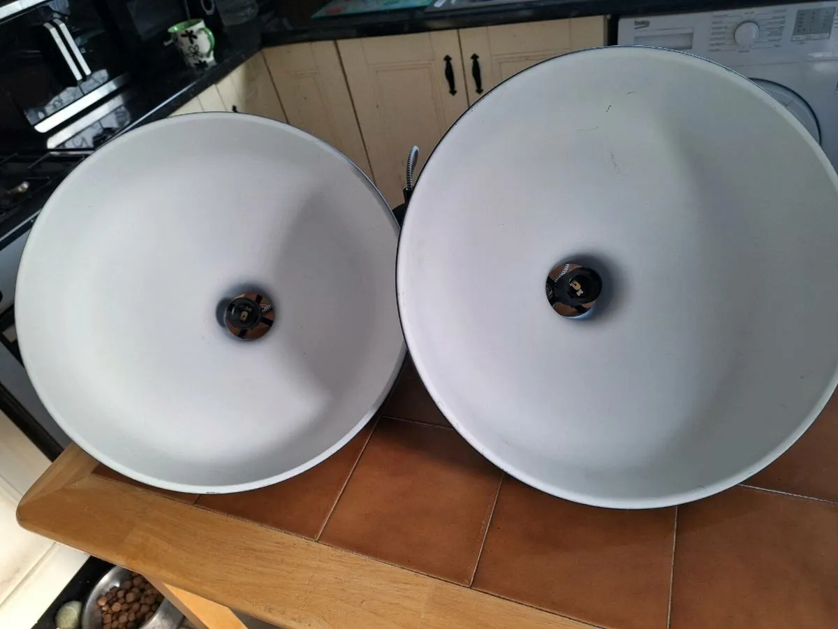 Two large industrial style metal pendant lights - Image 2
