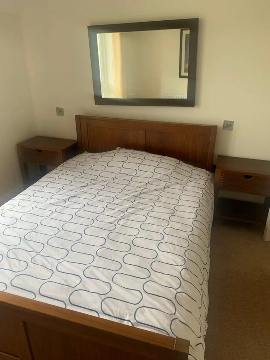 Oak bed frame, side tables, paintings and lights - must go - excellent price - Image 2