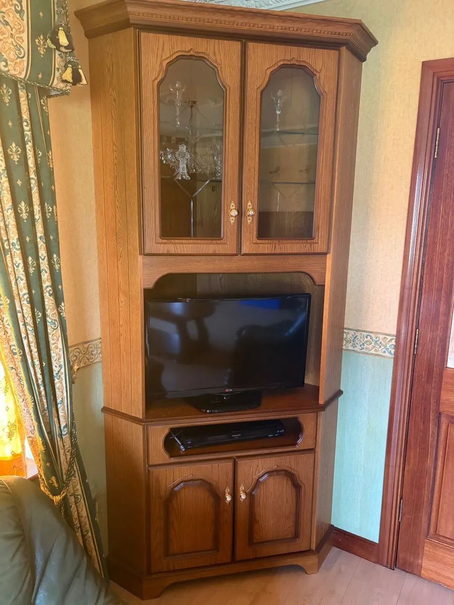 Oak Tall corner display/TV unit & Oak sideboard - Image 1
