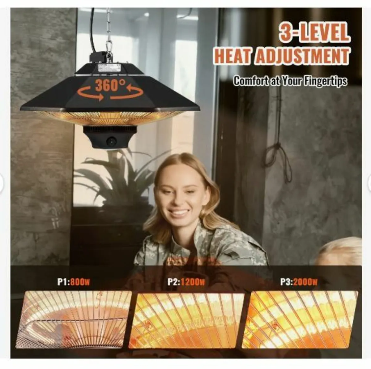 Hanging Patio Heater, 2000W Remote Control - Image 1