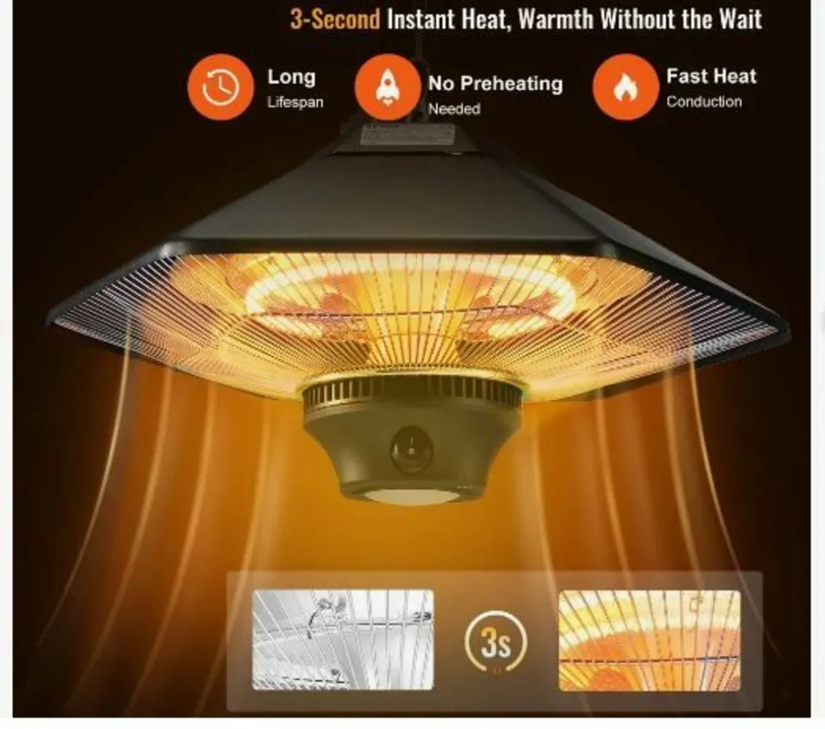 Hanging Patio Heater, 2000W Remote Control - Image 4