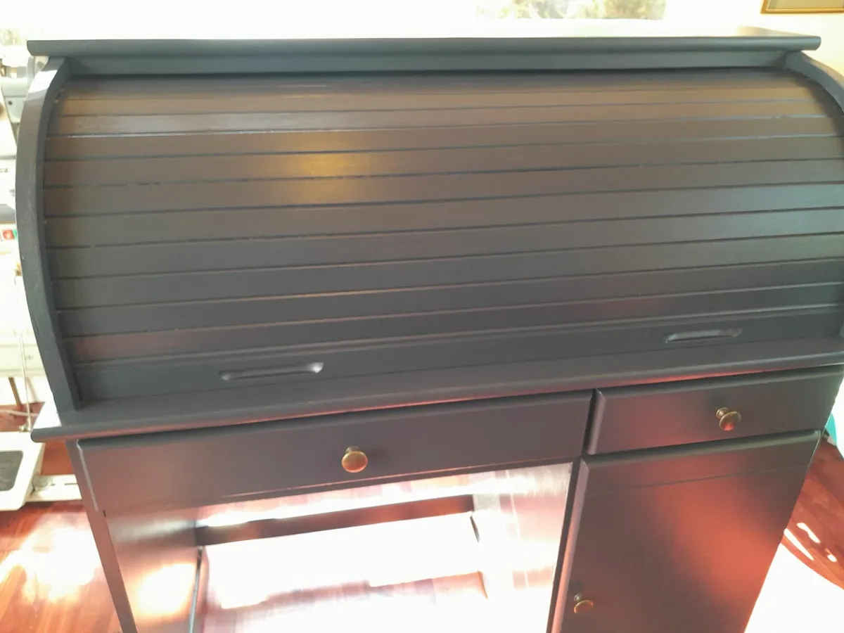 Roll top desk, solid wood,  in anthracite grey - Image 1