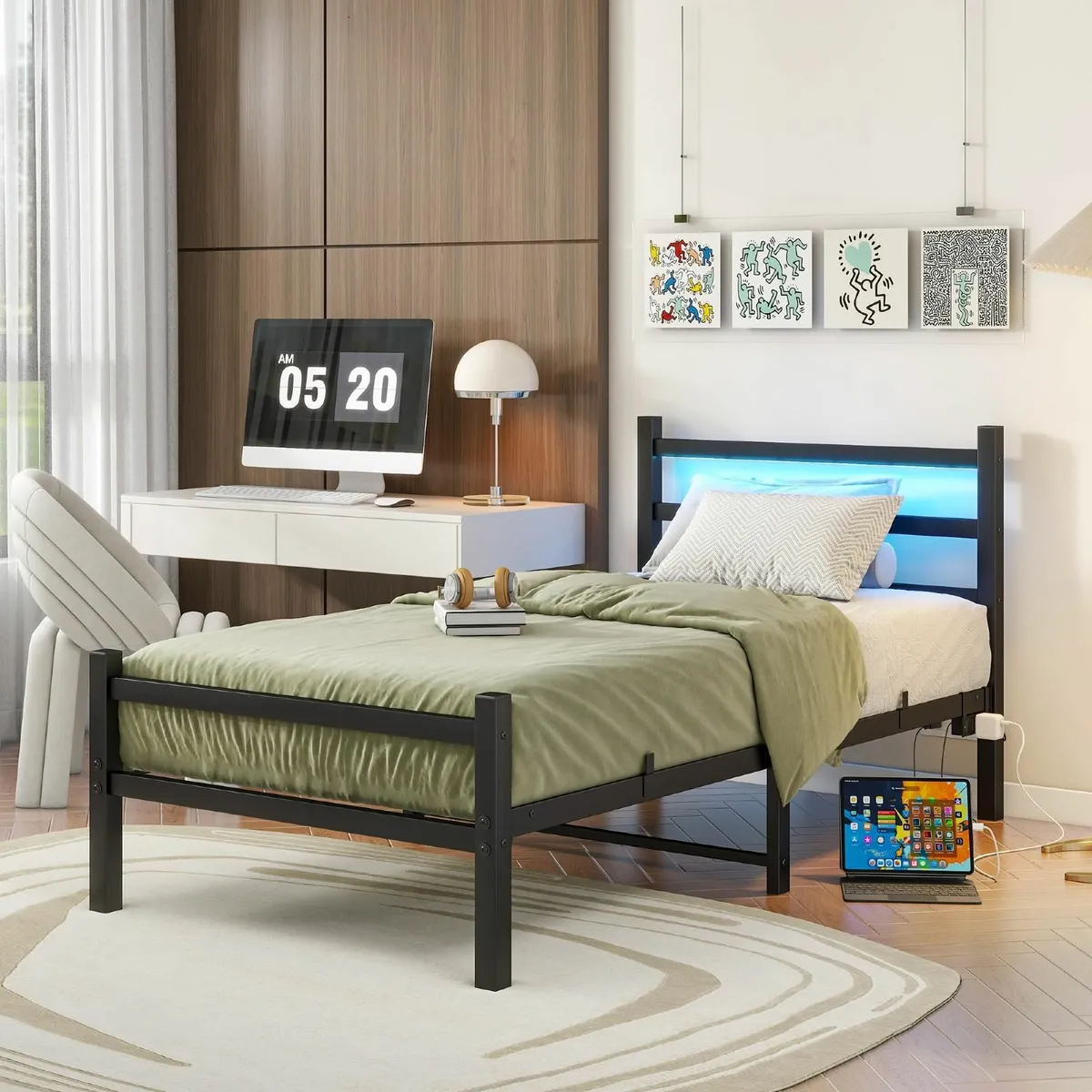 3ft Single Bed Frame Headboard LED Lights 90x190cm - Image 2