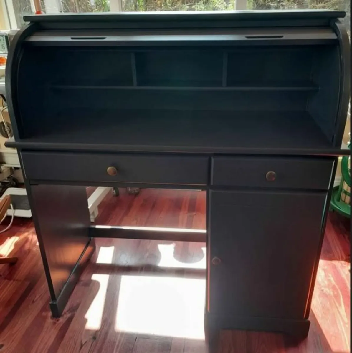 Roll top desk, solid wood,  in anthracite grey - Image 2