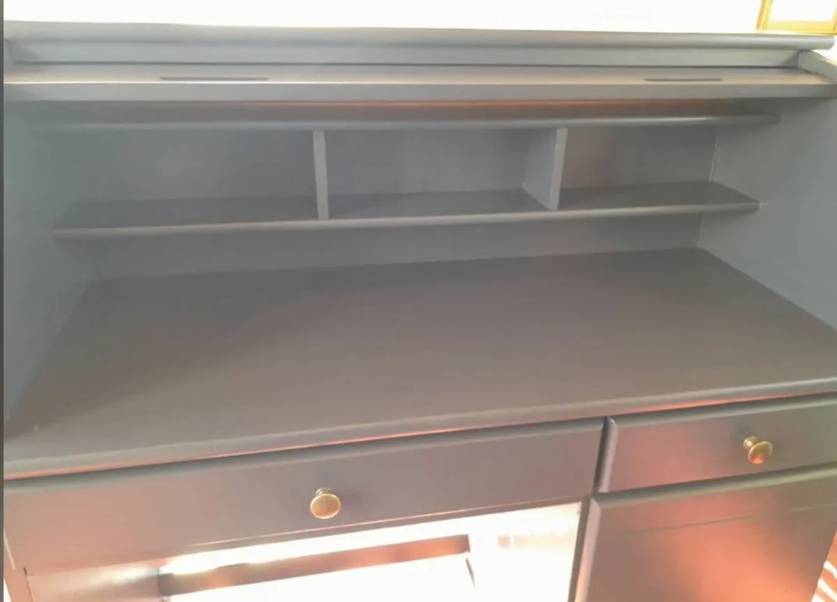 Roll top desk, solid wood,  in anthracite grey - Image 3