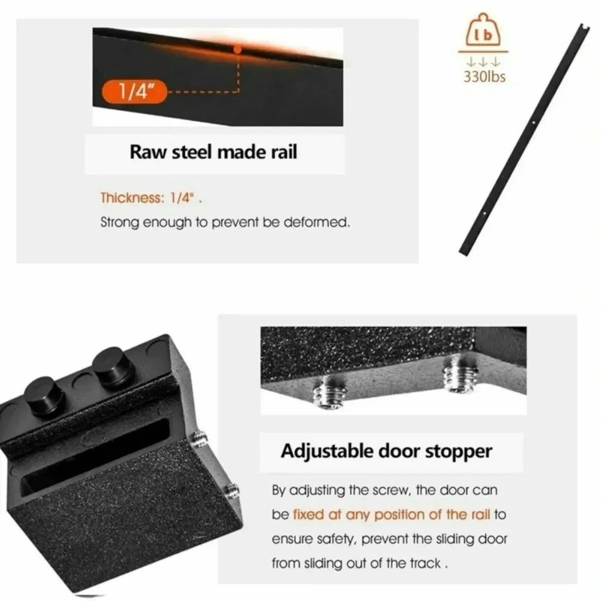 10FT Double Sliding Barn Door Hardware Kit J-Shape - Image 4