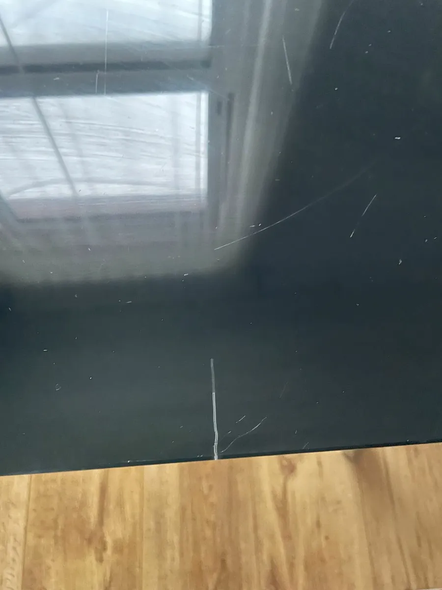 Modern black glass-top office desk with metal legs - Image 4