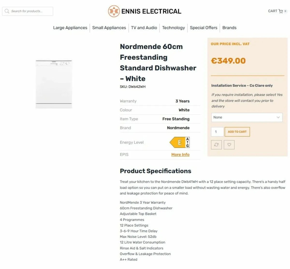 Nordmende 60cm Freestanding Standard Dishwasher - Image 1