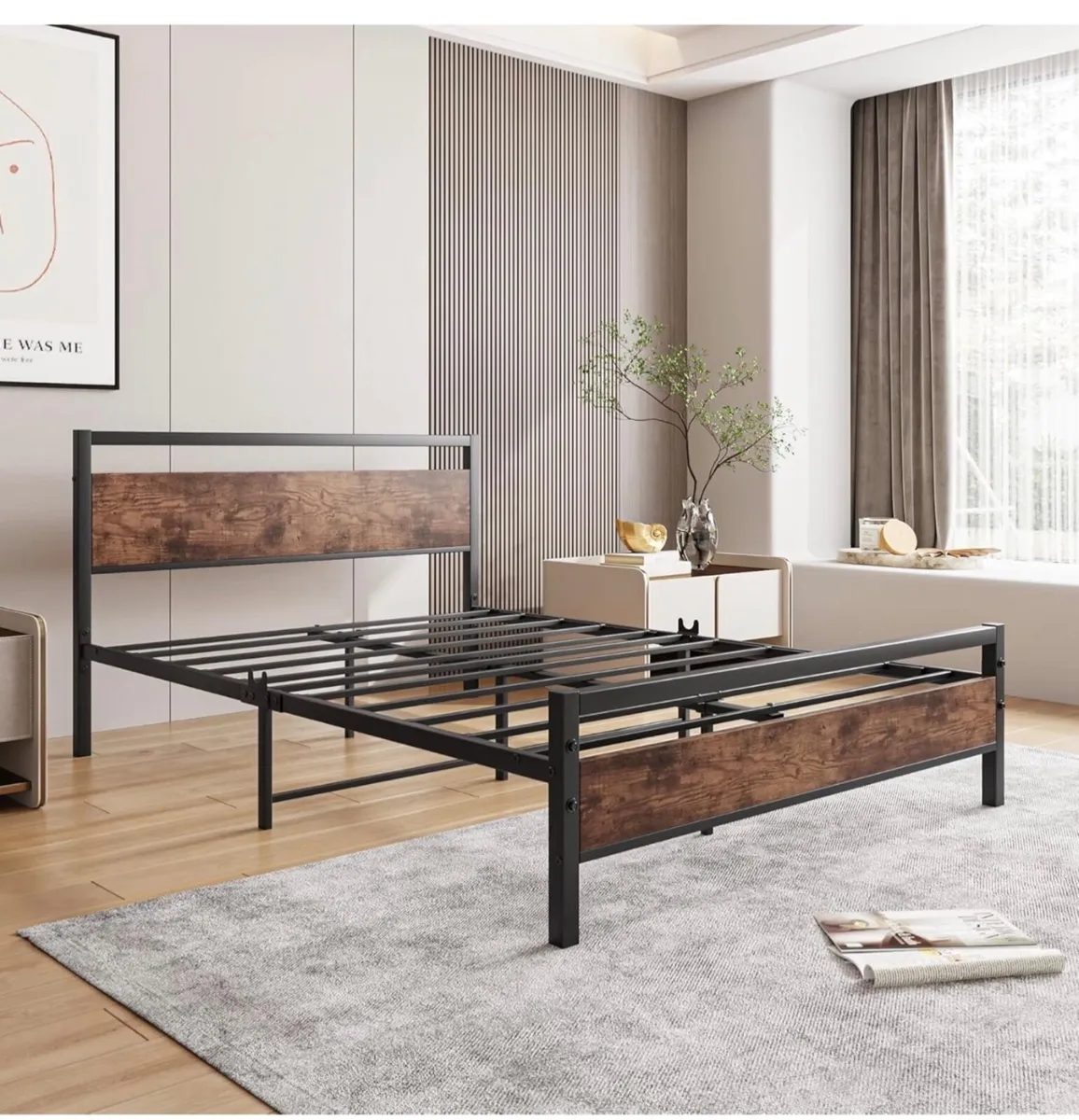 Double Bed Frame with Wooden Headboard - Image 4