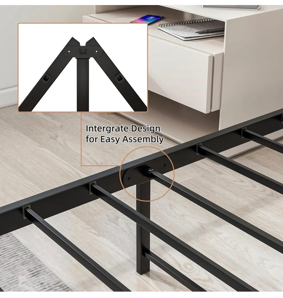 Double Bed Frame with Wooden Headboard - Image 2