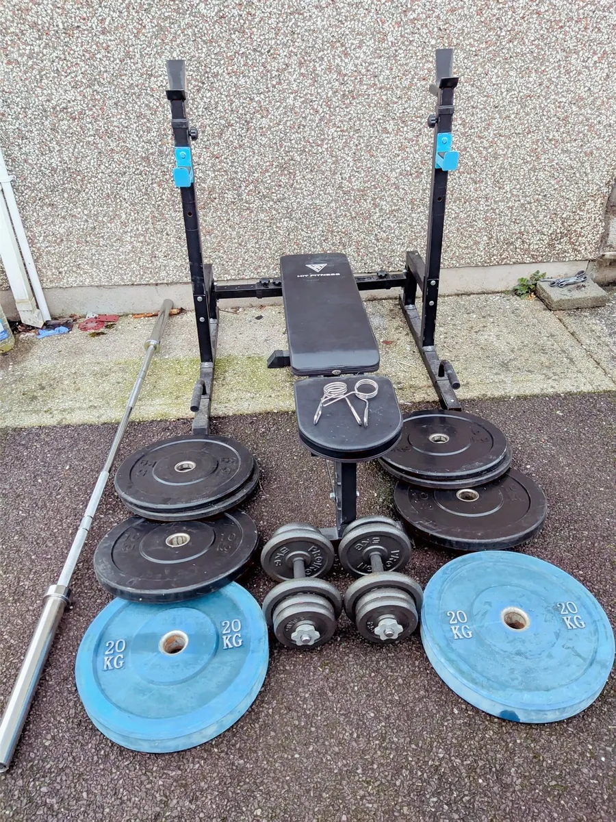 100KG OLYMPIC WEIGHT RACK BENCH BARBELL DUMBBELLS - Image 1