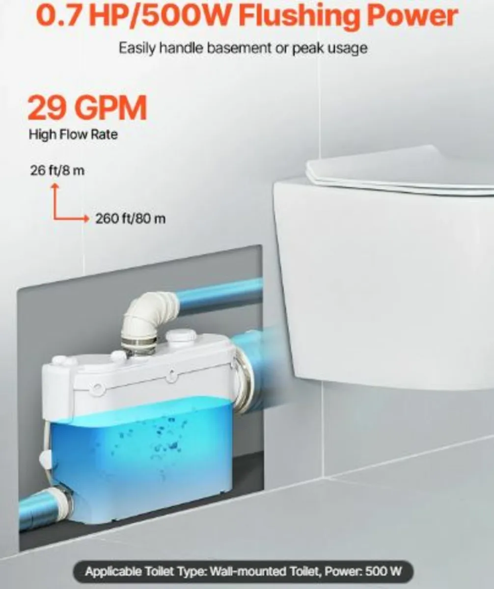 Macerator Pump, 500W, 6600 L/h Flow, 26.2 ft/8 m - Image 2