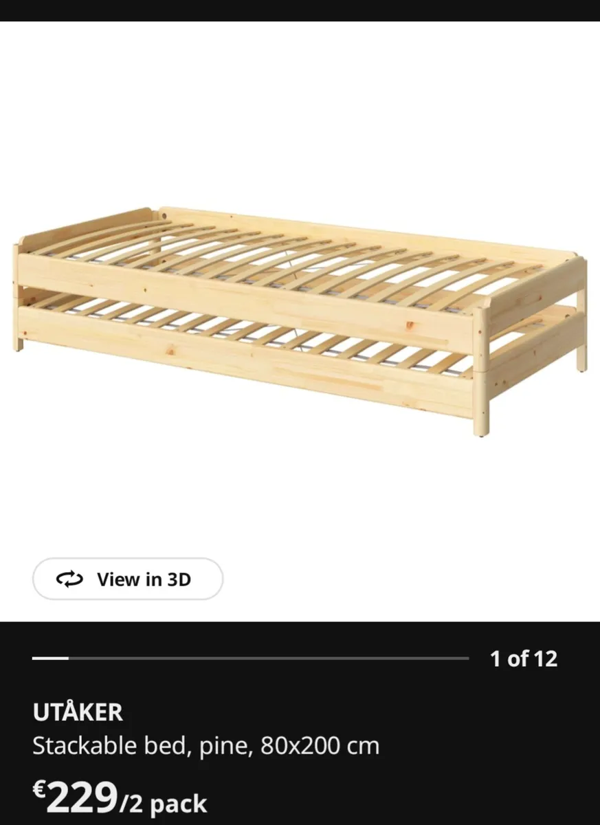 IKEA stacking guest beds set with 1 IKEA mattress - Image 4