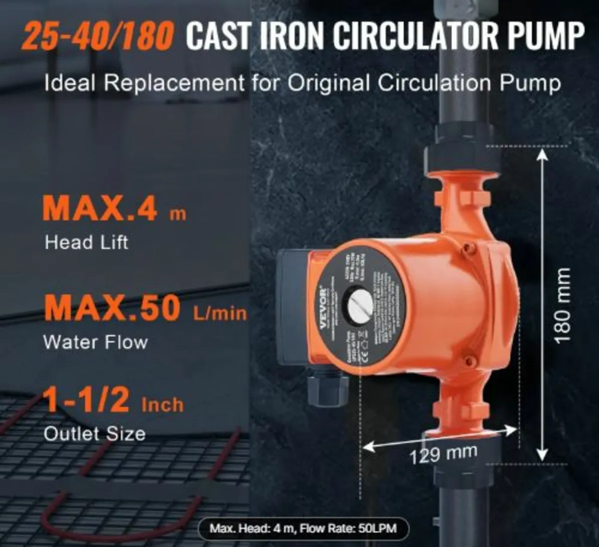 LPS25-4S-180 Hot Water Recirculating Pump, 220V, - Image 2