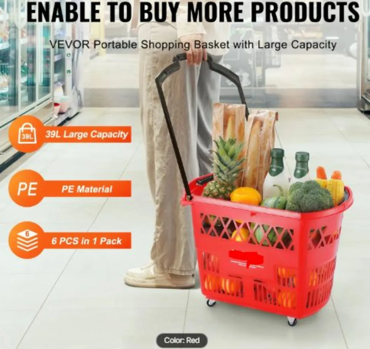 Shopping Baskets, 6PCS, 39L Shopping Carts - Image 2