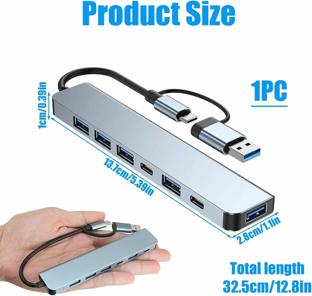 USB C Hub, 7 in 1 USB Hub Multiport Adapter with