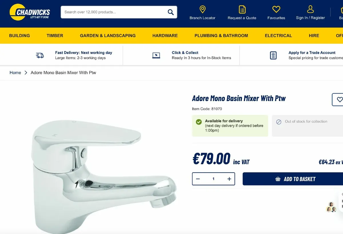 Adore Basin Mixer Tap with Clicker Waste | Chrome - Image 4