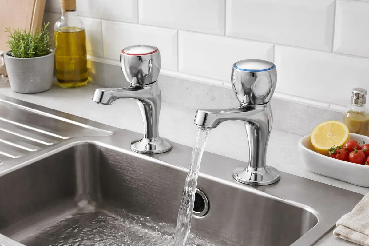 Profile Chrome High Neck Pair Sink Pillar Taps - Image 4